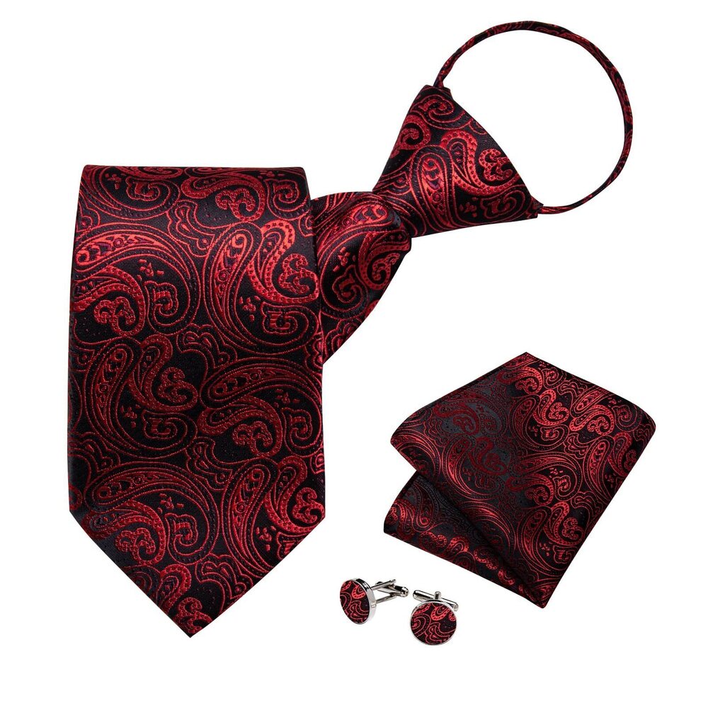 7210 Silk Zipper Ties ,Paisley Solid Plaid Pre-tied Tie and Pocket Square